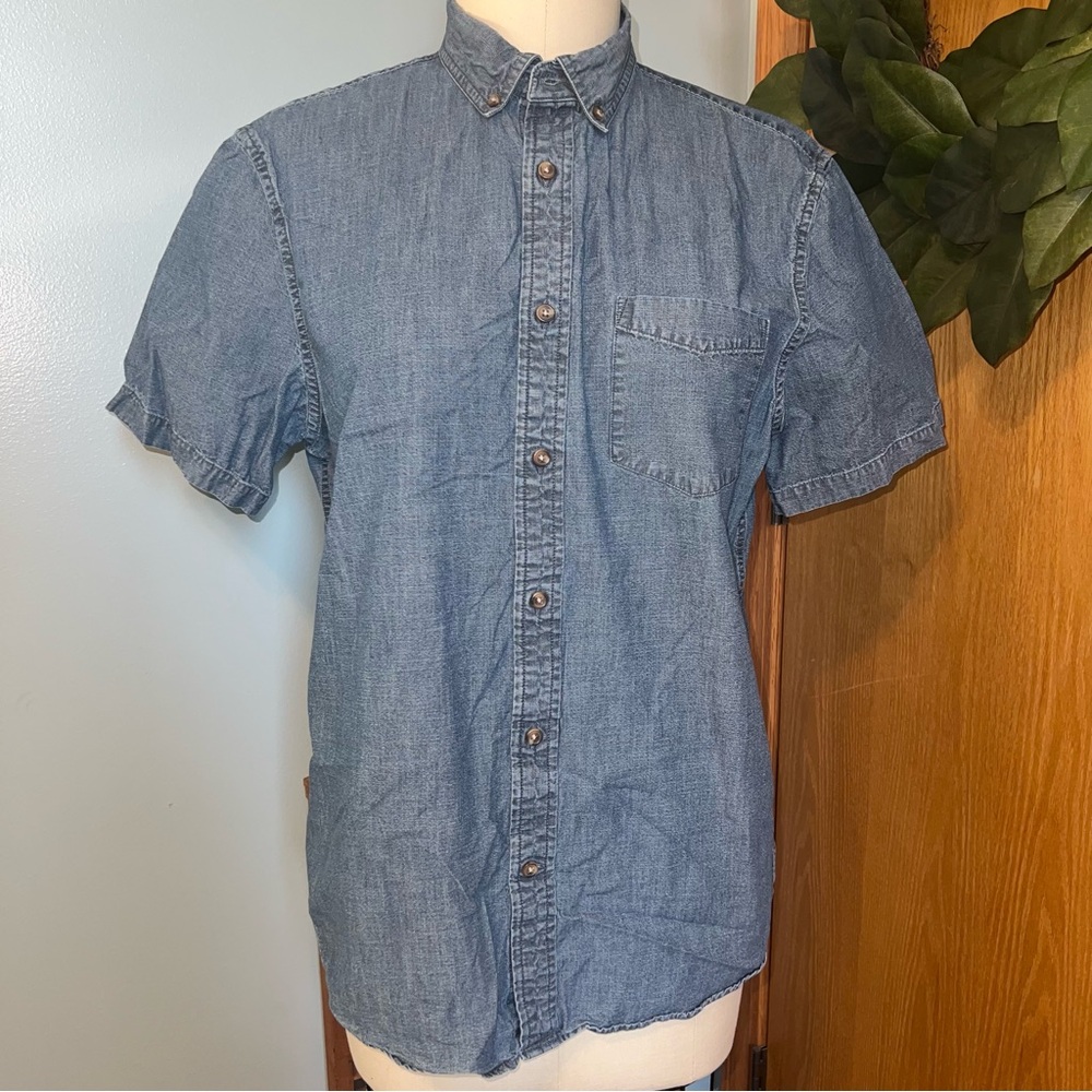 Banana Republic Blue Casual Button Down Shirt Denim Short Sleeve‎ Large Cotton